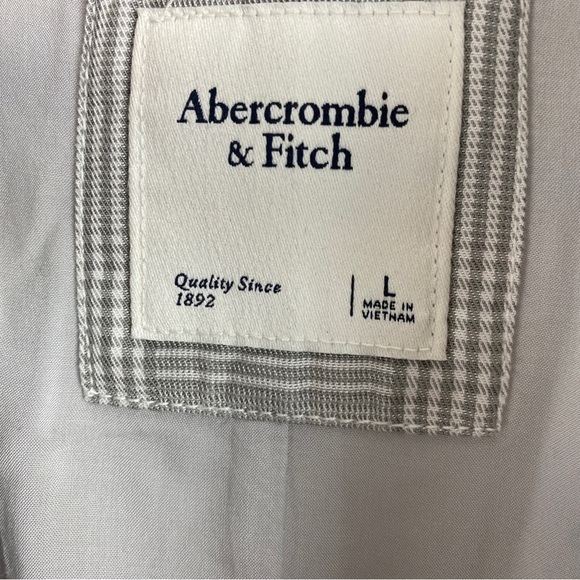 Abercrombie & Fitch Neutral Plaid Academia Preppy Open Front Blazer Large Grey - Picture 4 of 9